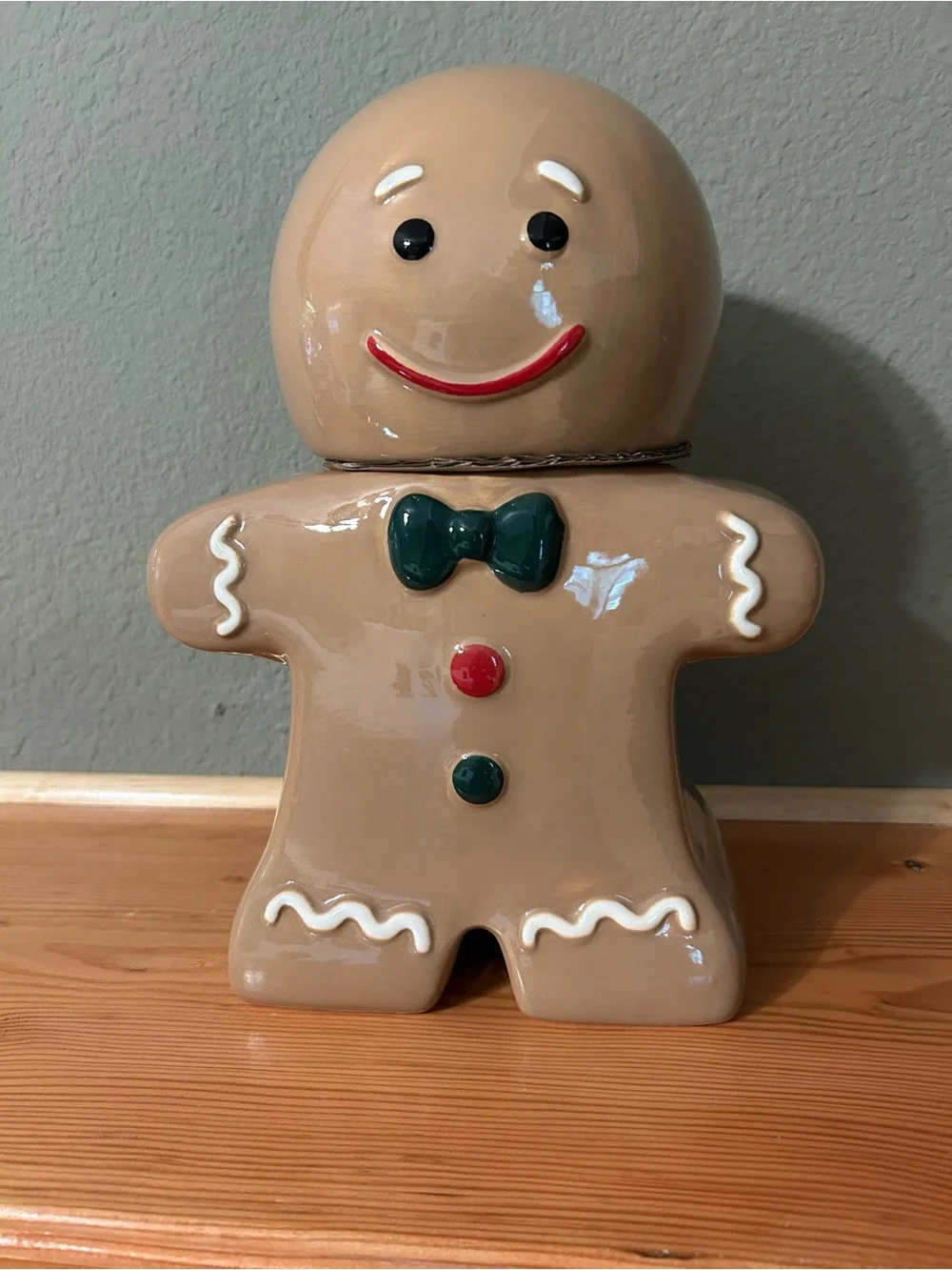 NWT Holiday Time Gingerbread Cookie Jar in Tan with Green and Red Accents